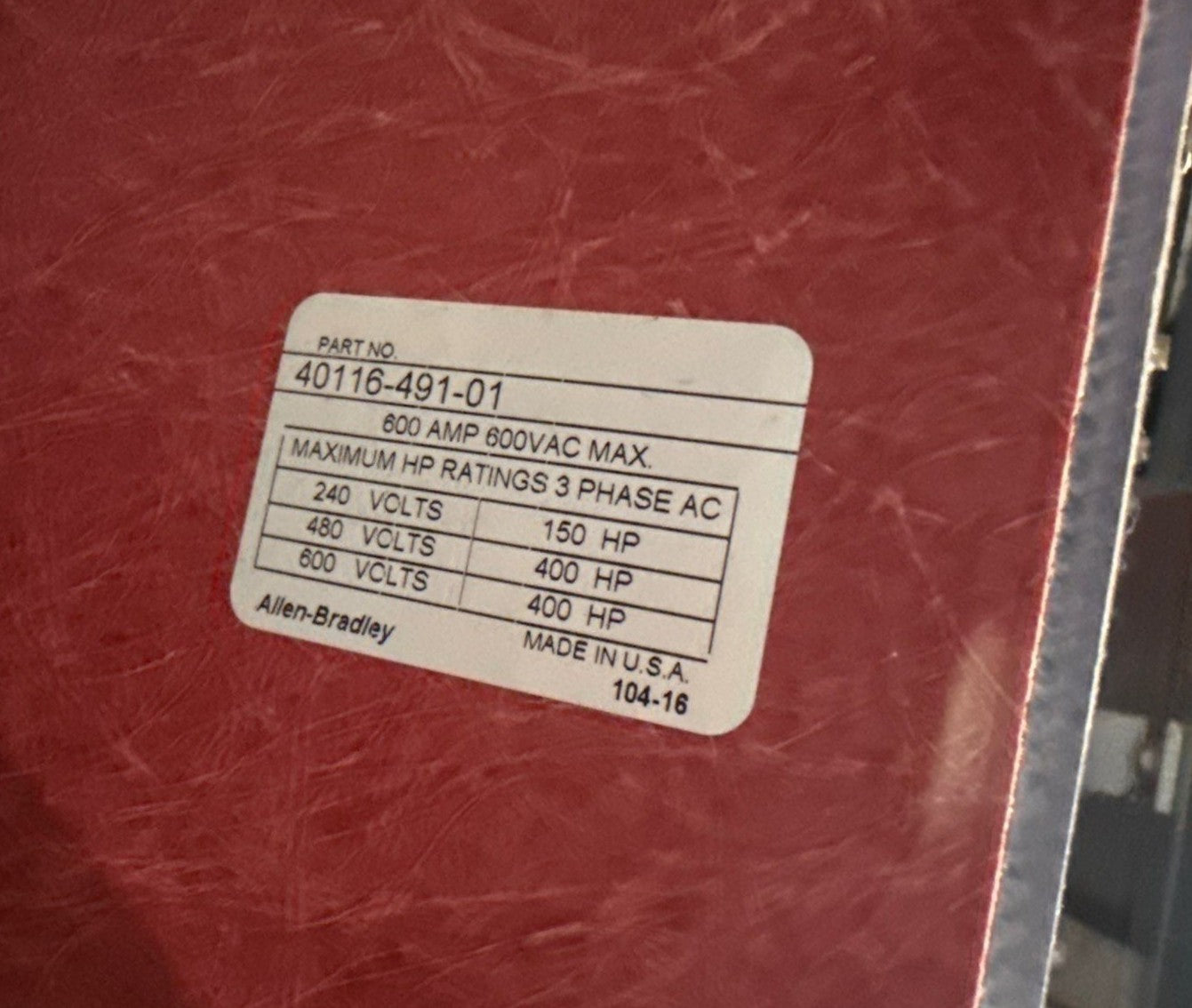 Allen Bradley 2100 Fused Disconnect Switch MCC 600A 600V Moto Control Center Used