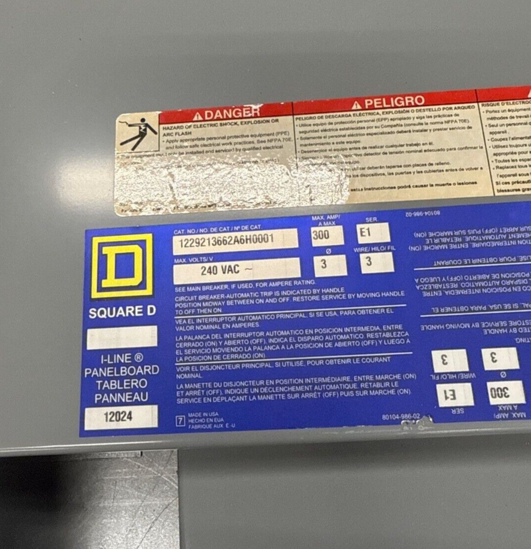 Square D I-Line Panelboard 300A 208/120V 3PH 4W 18 Cir Indoor Encl LA36300 MCB P438 Used
