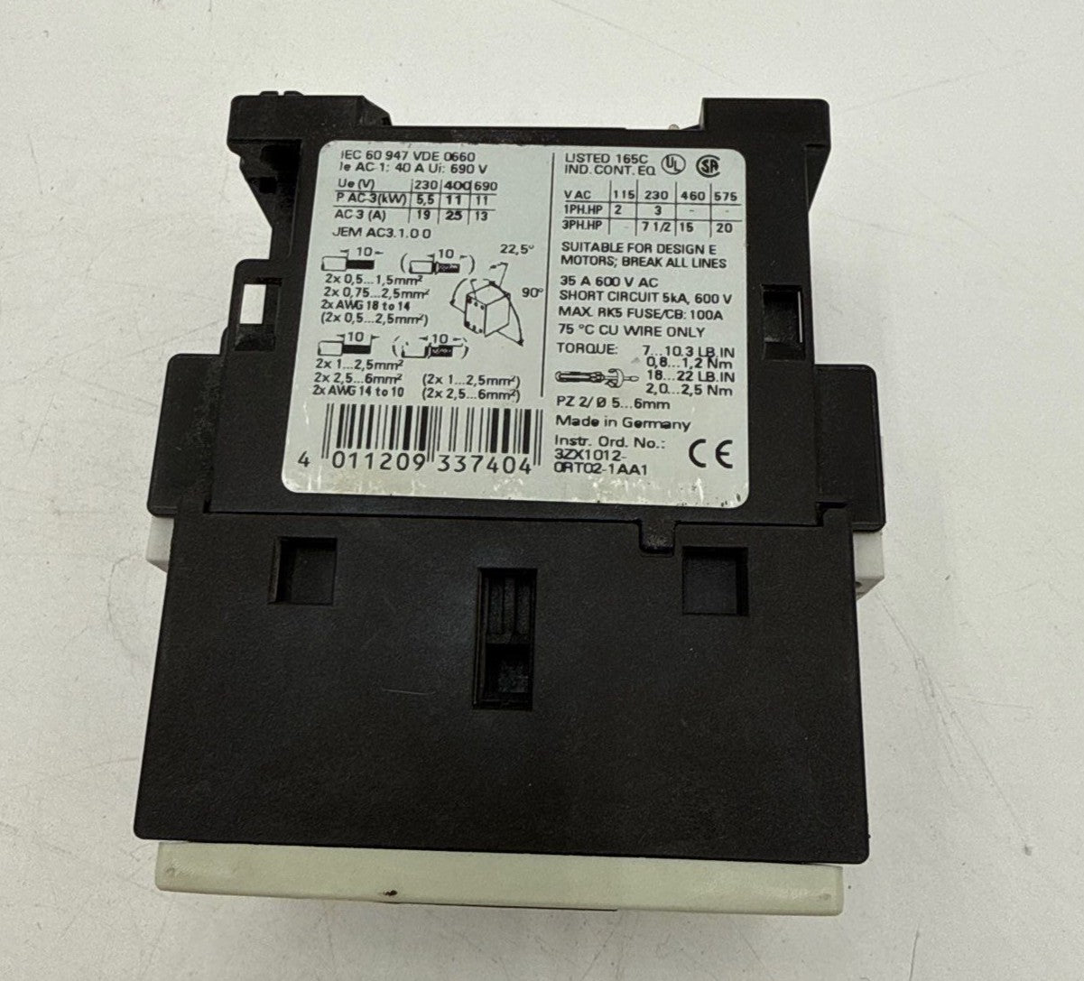 Siemens 3RT1026-1AC20 Contactor Size 0 25A 3P 600V 20HP Max Coil 24VAC New