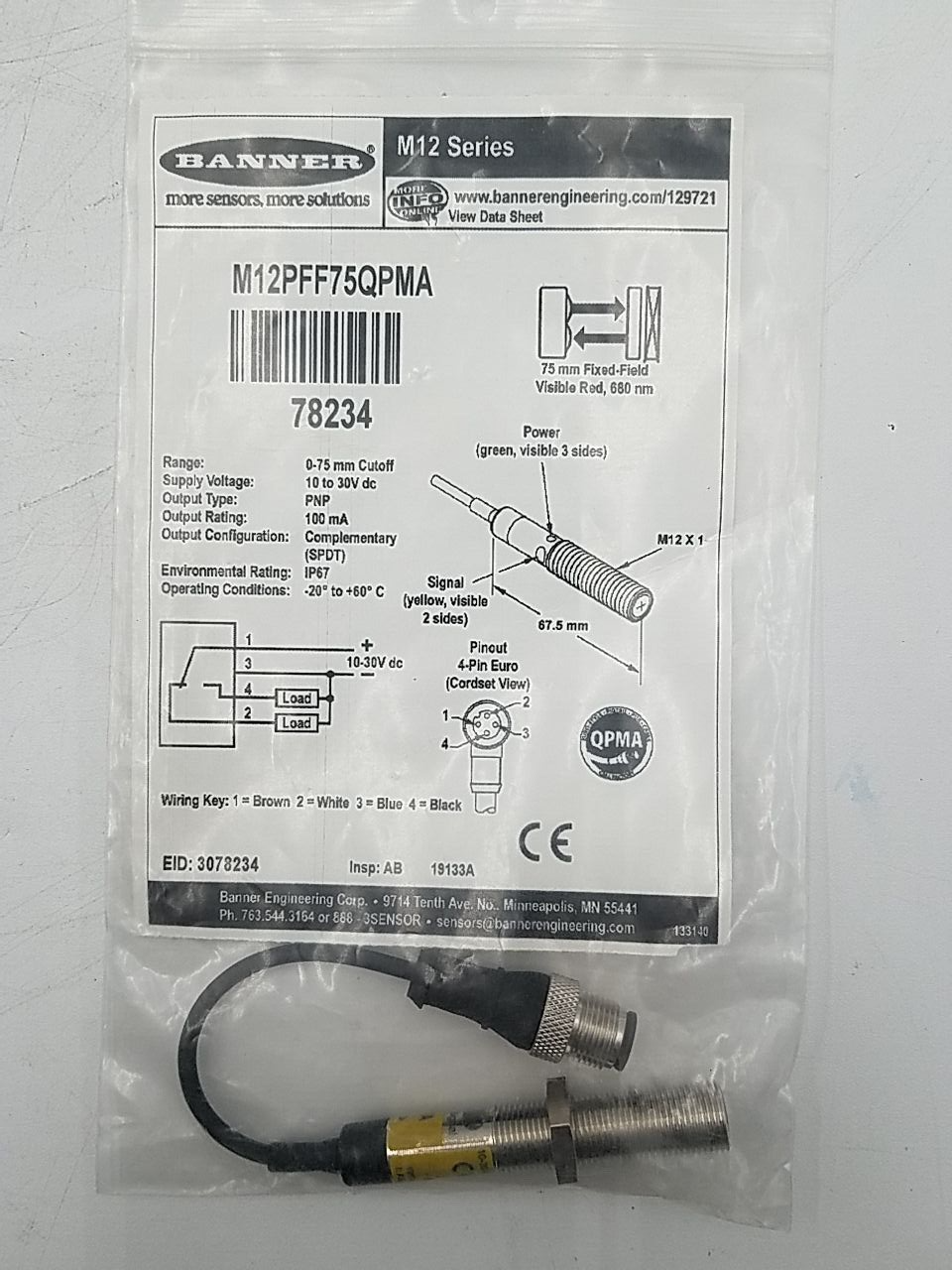 Banner Engineering M12PFF75QPMA New