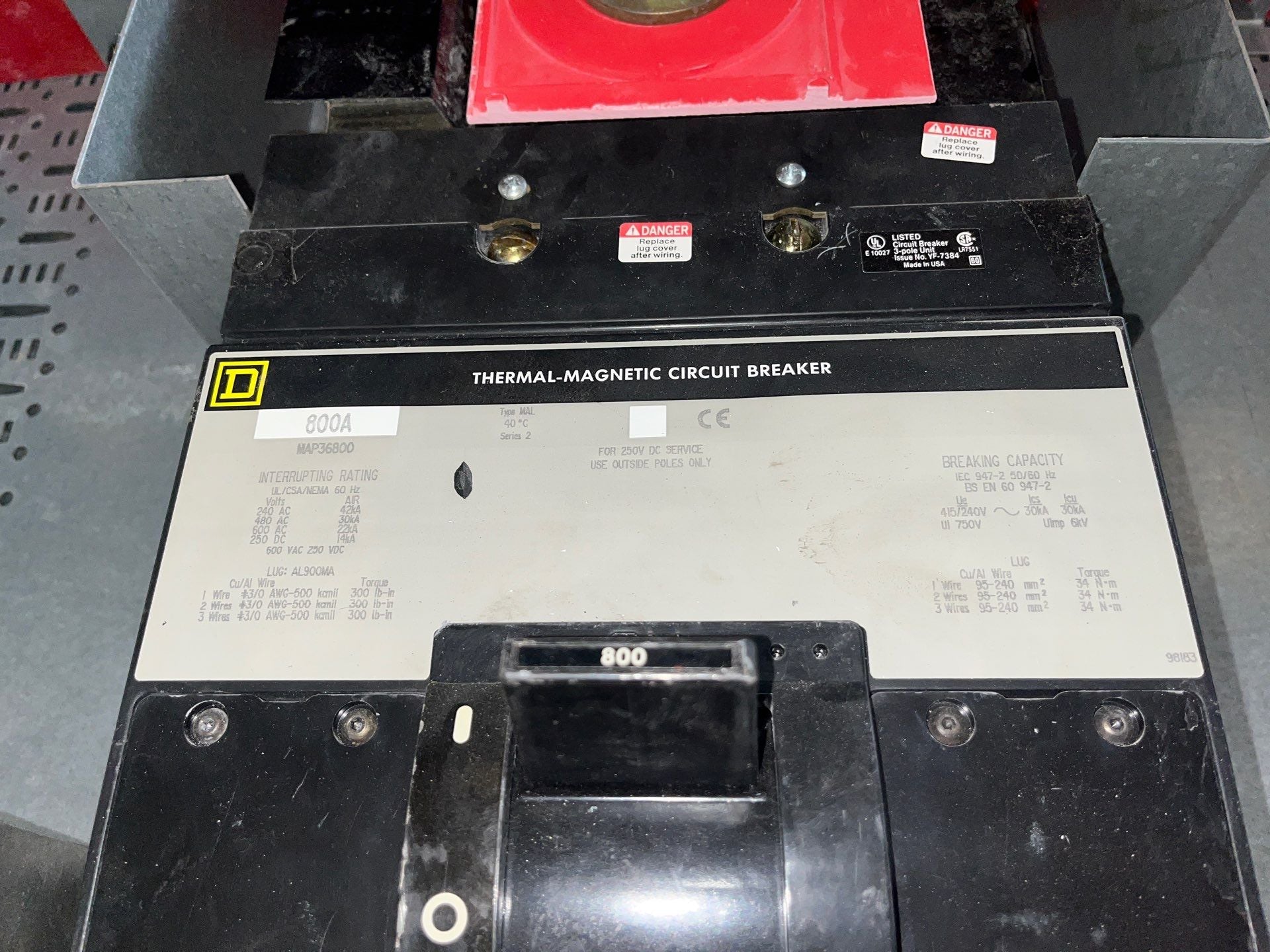 Square D I-Line Panelboard 800A 208/120V 3PH 4W MCB Panel 800 Amp 24Cir MAP36800 Used