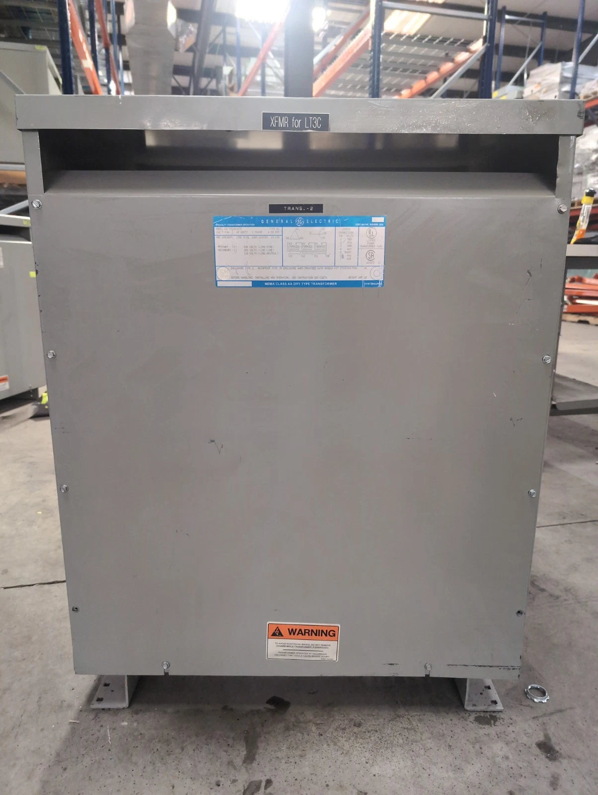 112.5KVA GE Transformer 9T23B3875 Pri 480V Sec 208/120V 3PH Indoor Encl Type QL Used