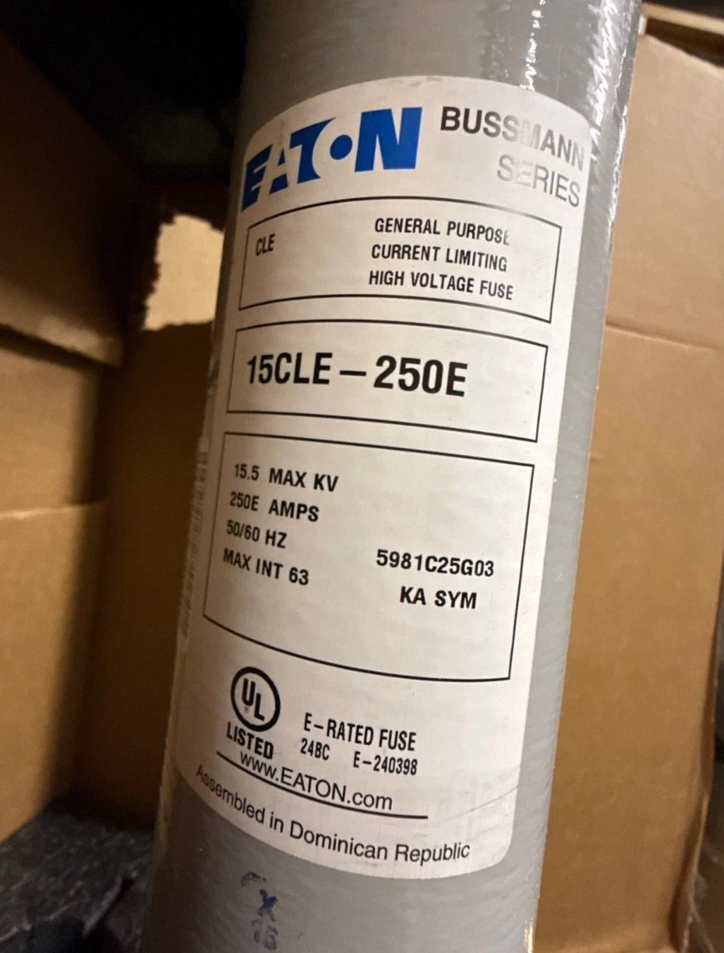 Eaton 15CLE-250E Medium Voltage Fuse 250E Amp 15.5 kV 5981C25G03 CLE E-Rated New New