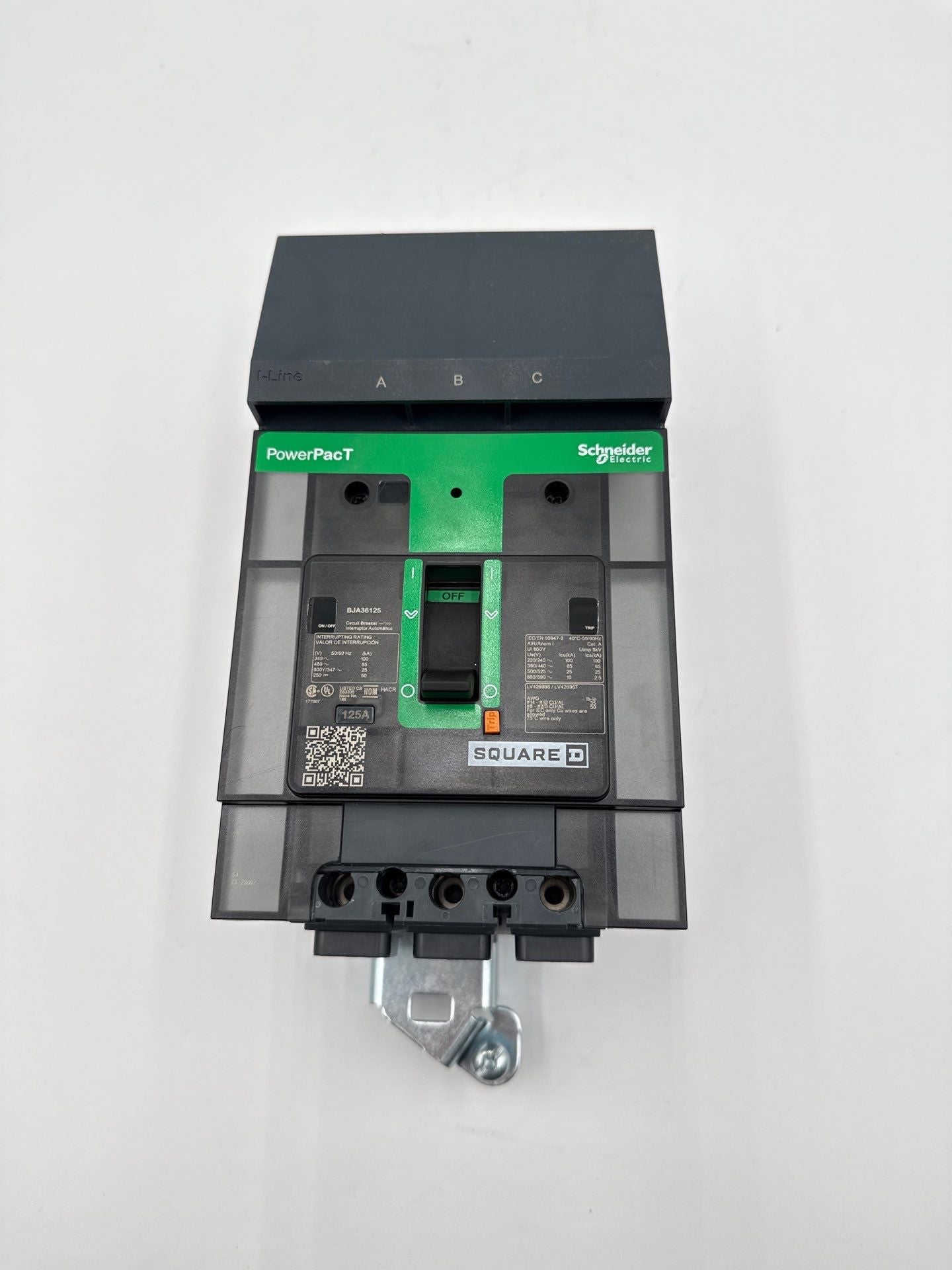 Square D BJA36125 I-Line Circuit Breaker 125A 3P 600V PowerPact 125 Amp 3 Pole Used