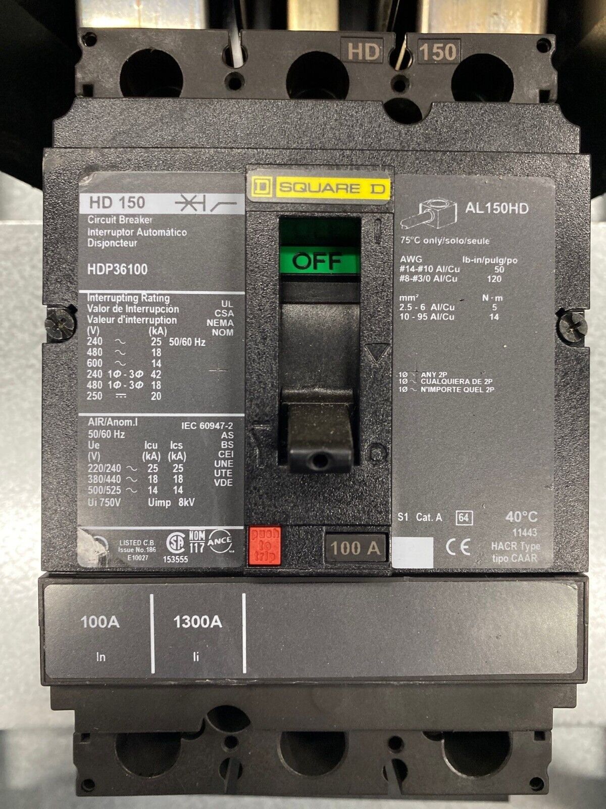 SQUARE D NF Panelboard 100A 480V 3P 3W Indoor Panel 42 Cir Main Breaker HDP36100 P443 Used