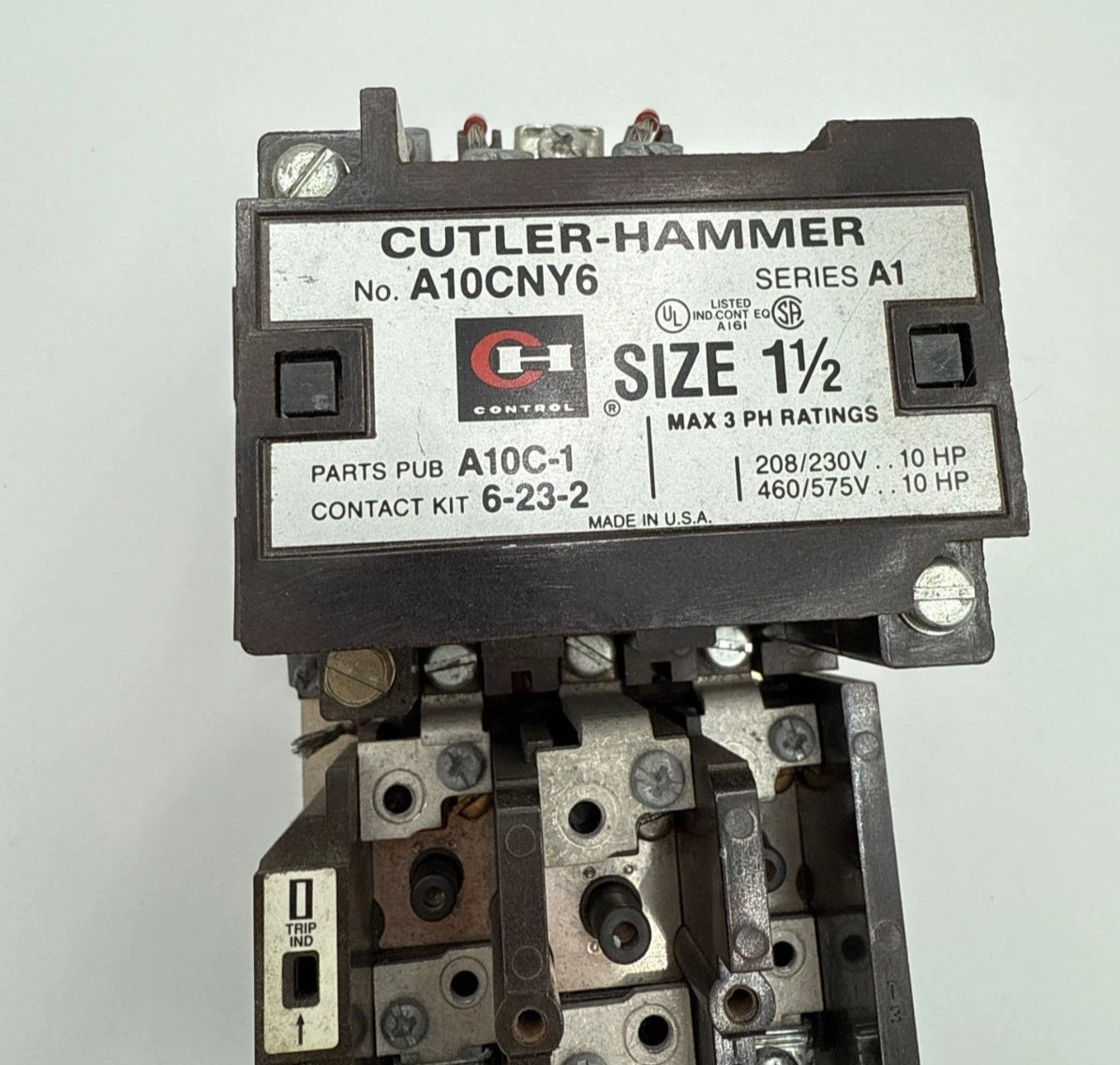 Cutler Hammer A10CNY6 Starter NEMA Size 1.5 1-1/2 10HP 3P 600V Coil 220/240V Used