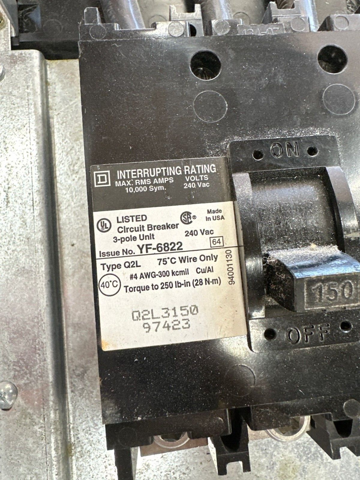 Square D NQOD442M225 Panelboard 225A 208Y/120V 3PH 42Cir 4W Indoor MCB Q2L3150 P342 Used