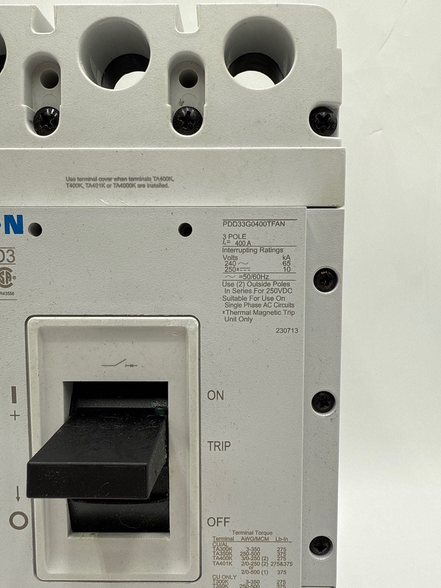Eaton PDD33G0400TFAN Circuit Breaker 400A 3P 240V 65k PDD3 400 Amp 3 Pole New