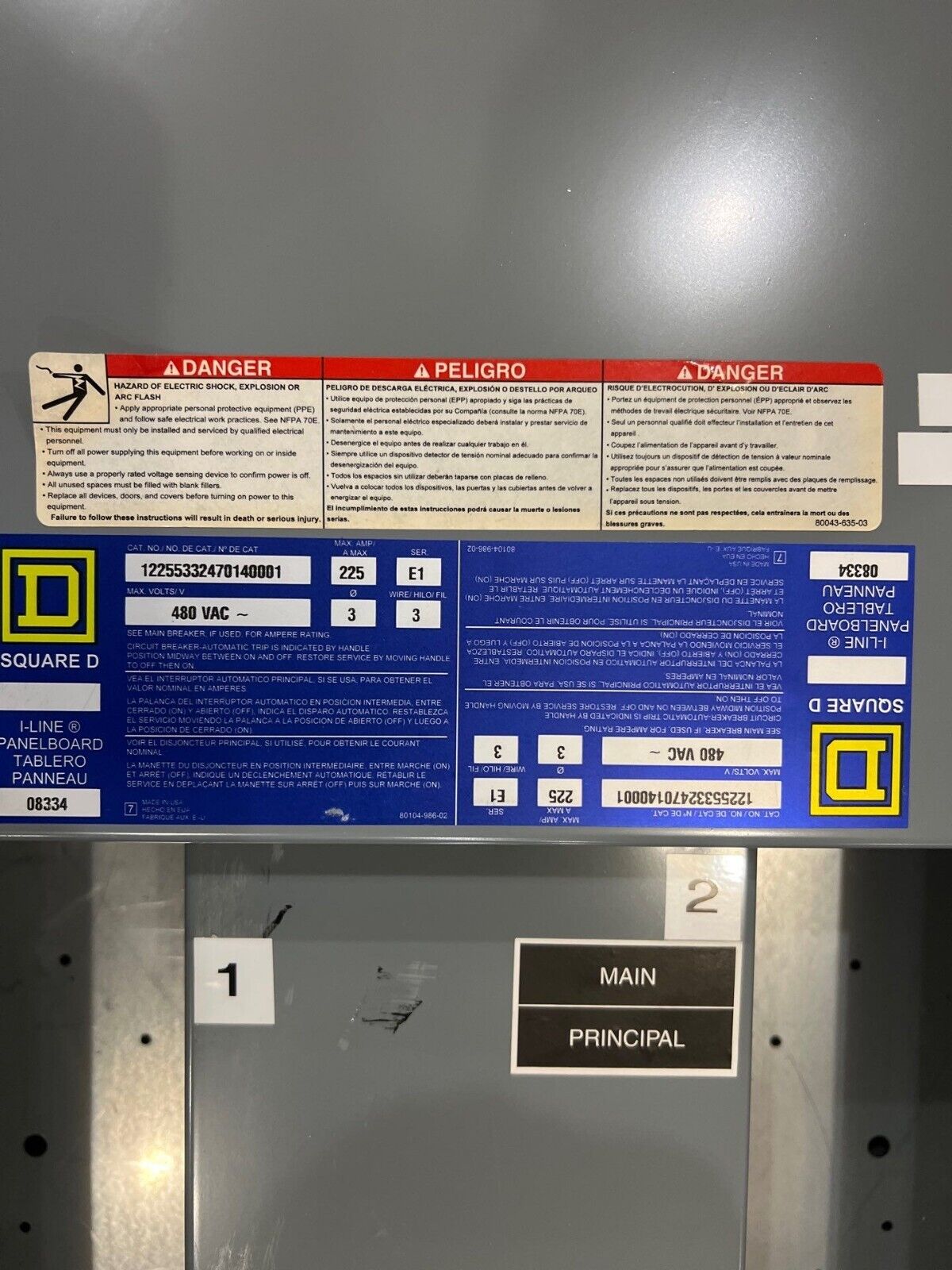 Square D HCM I-Line Panelboard 225A 480V 3PH 3W MCB 30 Circuit 3R Outdoor Encl P611 Used