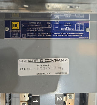 Square D NQOD442M225CU Panelboard 225A 208Y/120V 3PH 4W MCB Panel 150A 42 Cir Used