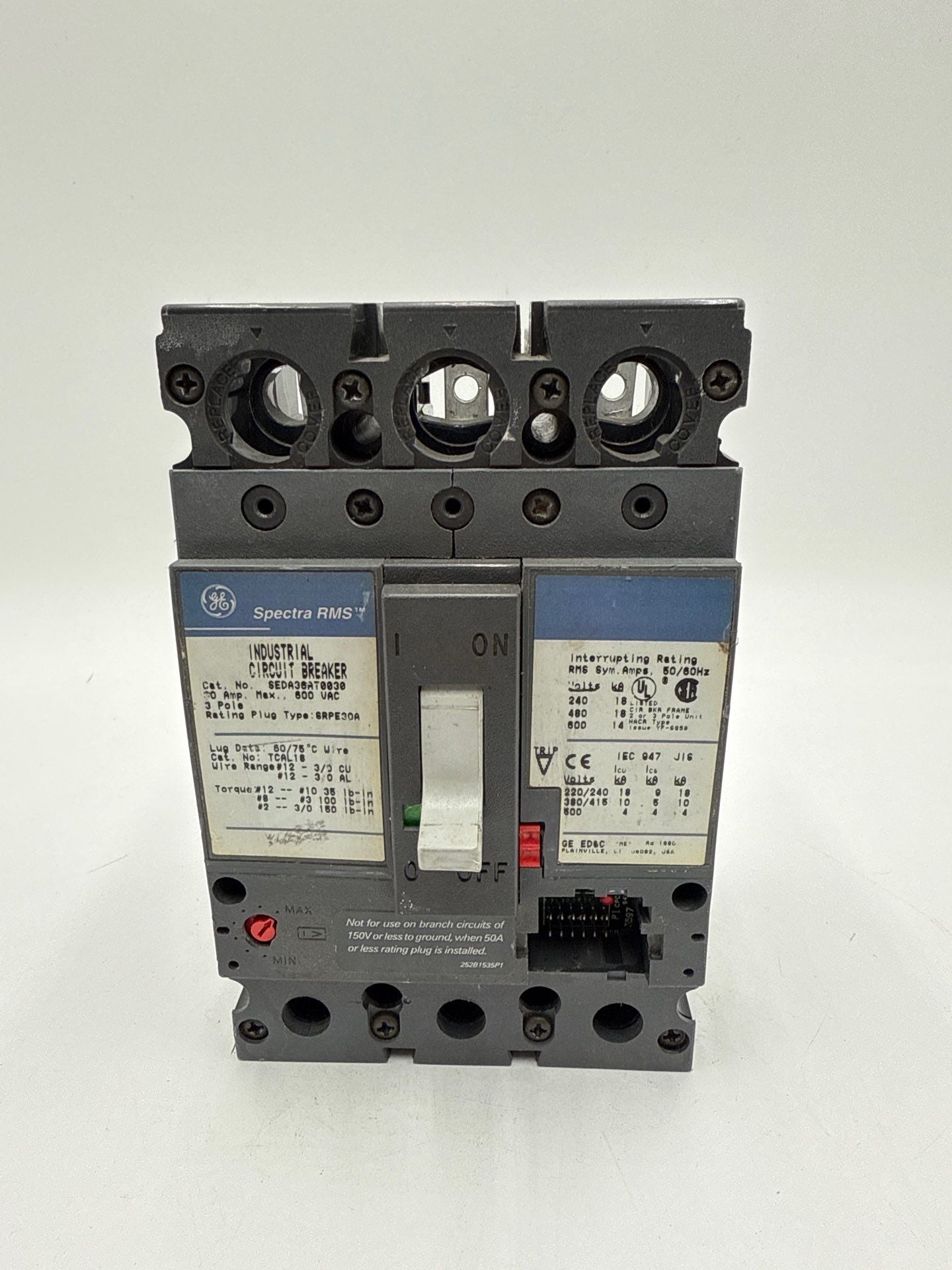 GE SEDA36AT0030 Circuit Breaker 30A 3P 600V Frame 30 Amp 3 Pole NO PLUG Used