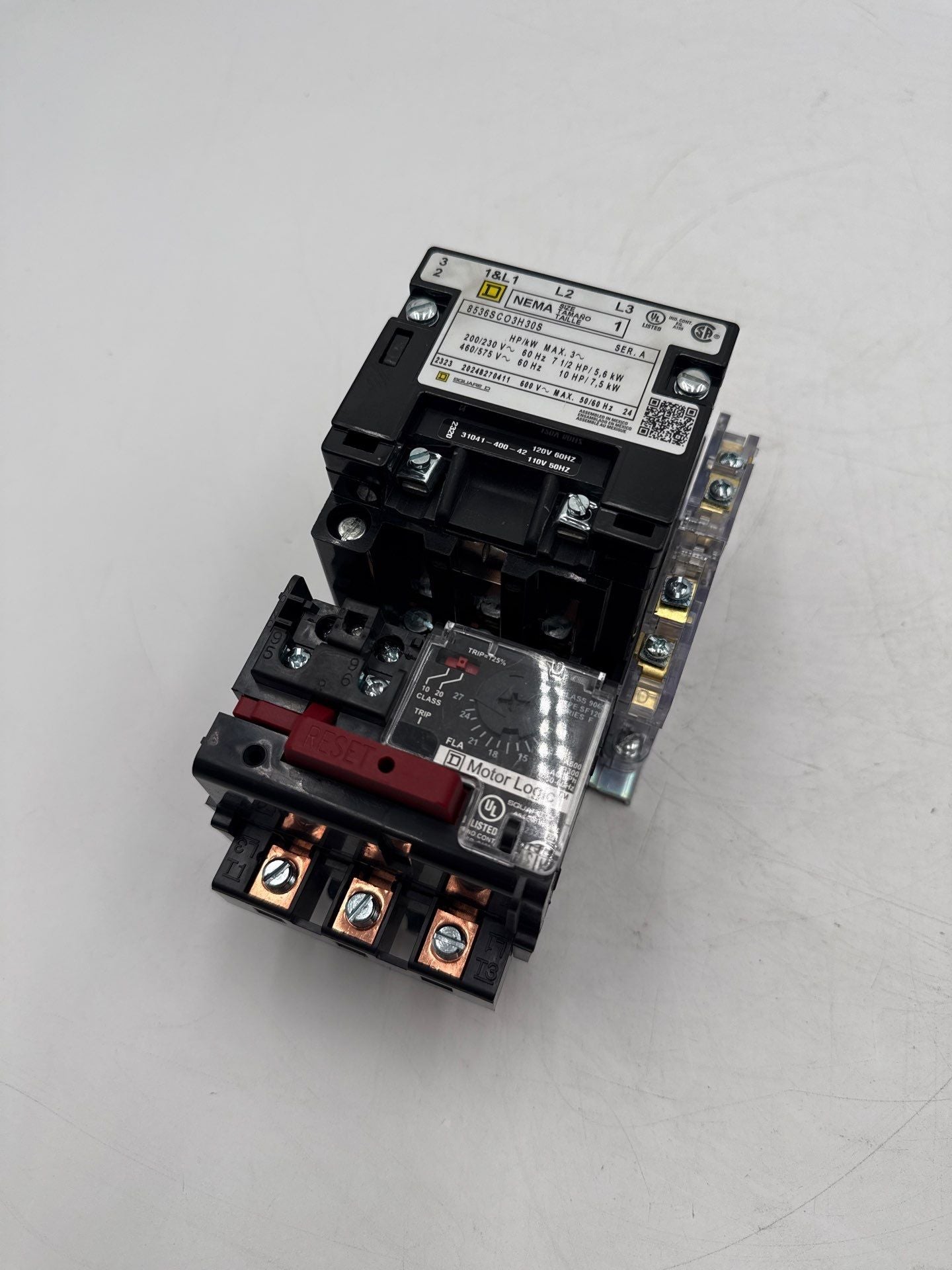 Square D 8536SCO3H30S Starter Size 1 Coil 110/120V Overload 9065SF120 9-27Amp Used