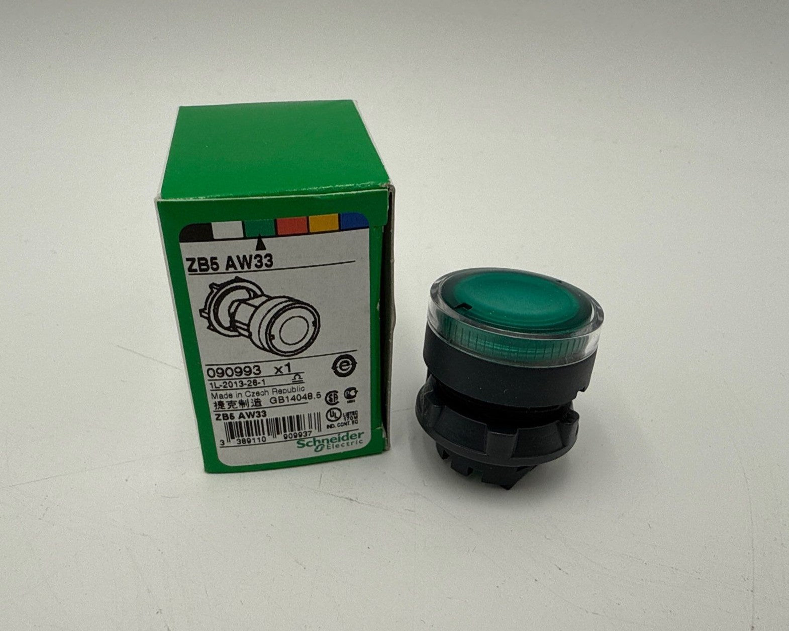 Schneider ZB5 AW33 Push Button Green Flush Illuminated 22mm Head New