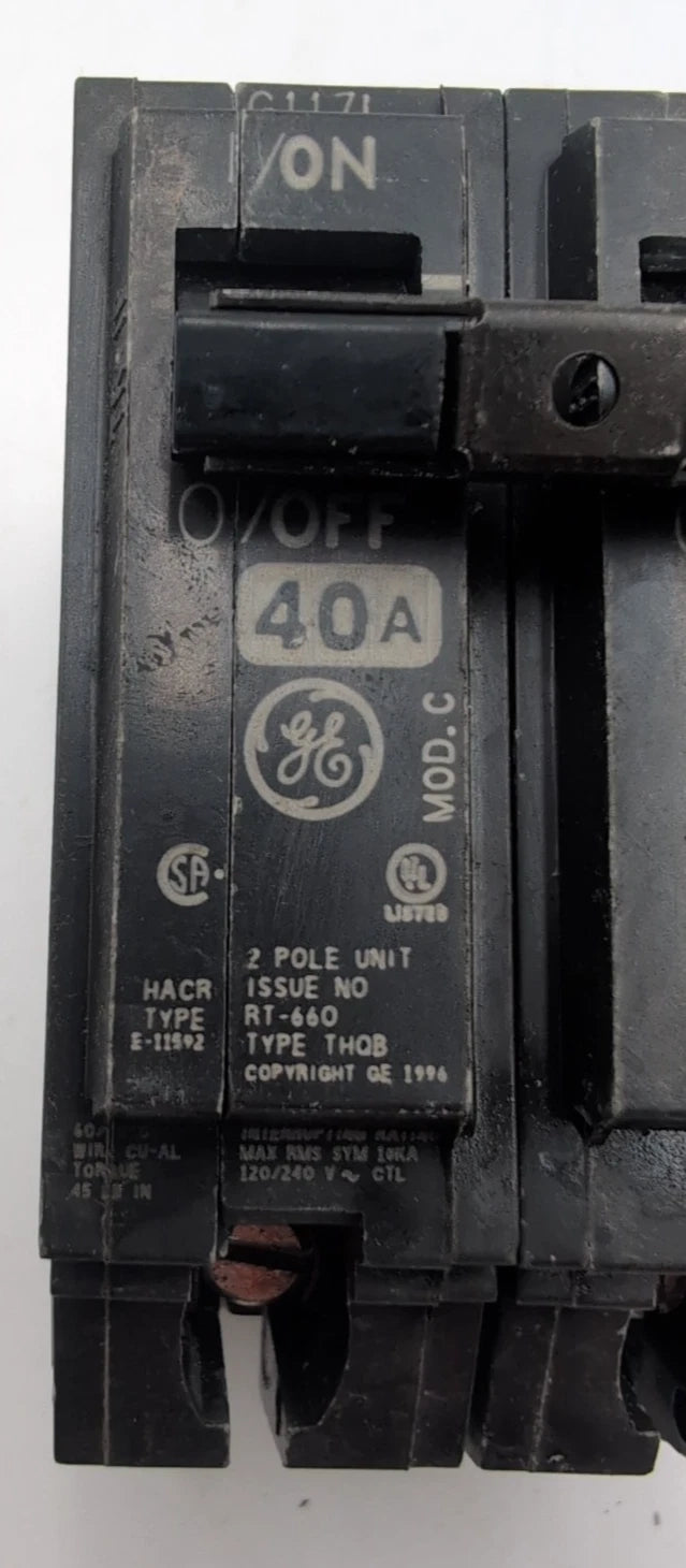 GE THQB2140 Circuit Breaker 40A 2P 120/240V THQB Bolt On 40 Amp 2 Pole Used Used