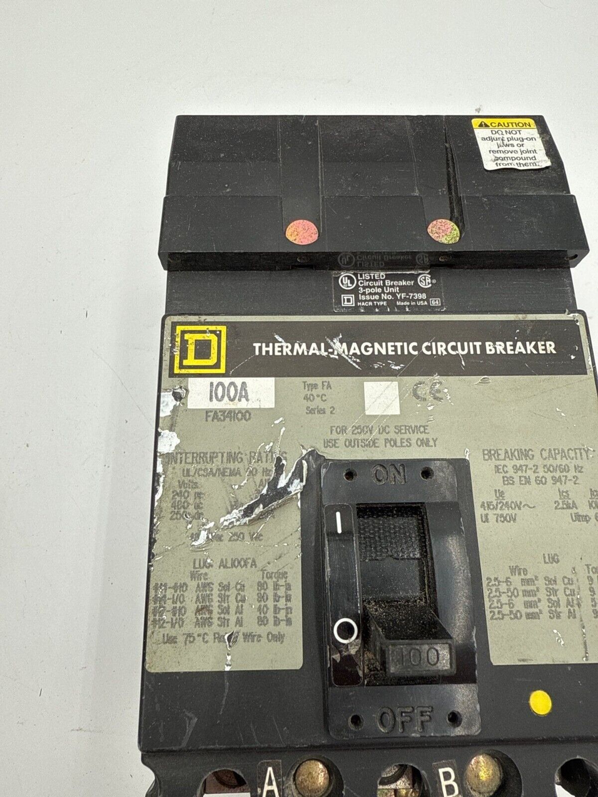 Square D FA34100 Used