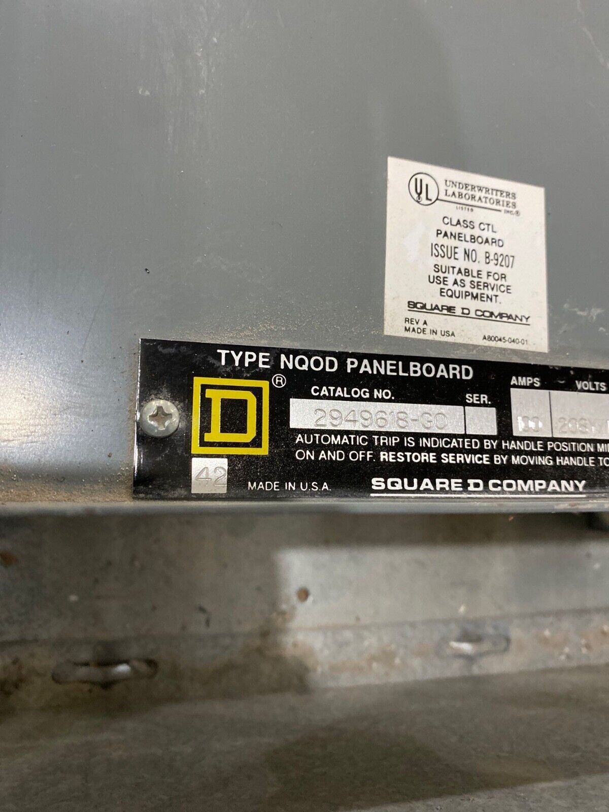 Square D NQOD Panelboard 100A 208/120V 3PH 4W 42 Circuit Indoor Encl MCB QOB3100 P648 Used