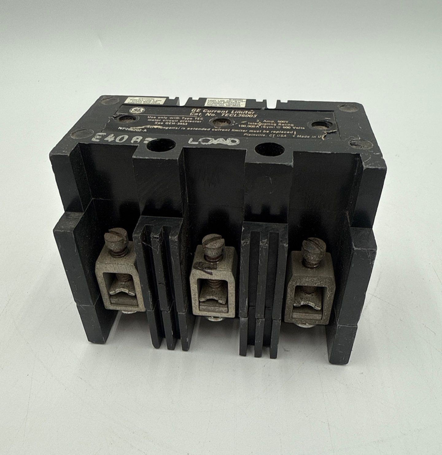 GE TECL36003 Current Limiter 3A 3P 600VAC 100kAIC 3 Amp 3 Pole Used