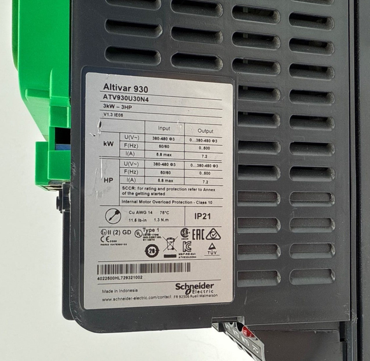 Schneider Electric ATV930U30N4 Variable Speed Drive 3HP 3kW 3PH 380-480V ALTIVAR 930 Used