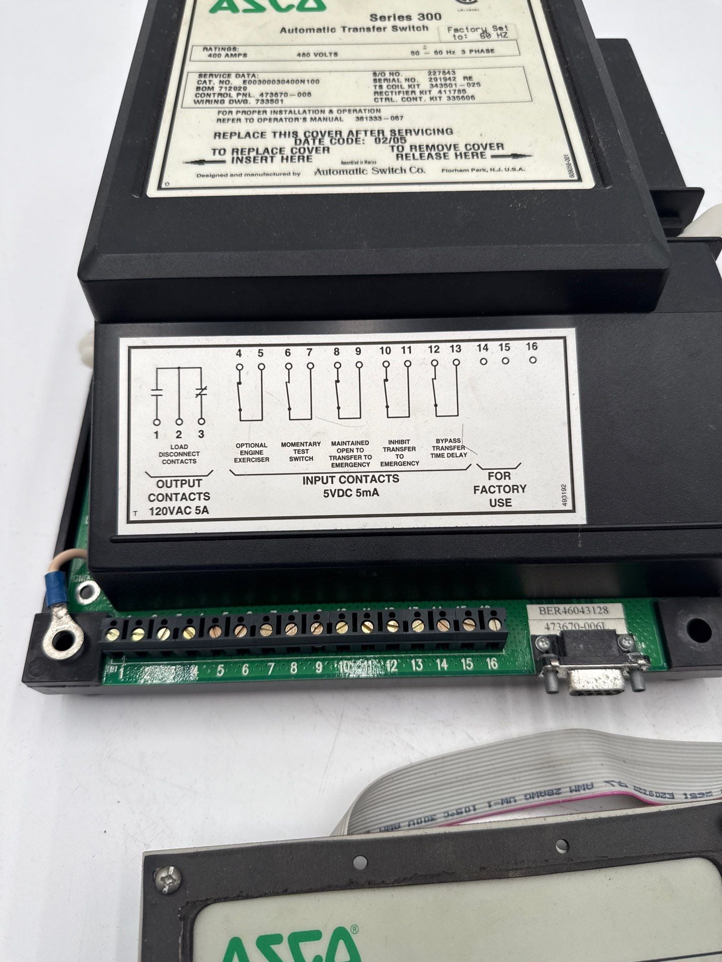ASCO Series 300 Automatic Transfer Switch 400A 480V 60Hz E00300030400N100 Used