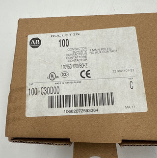 Allen Bradley 100-C30D00 Contactor 30A 3P 600V Coil 110/120V 25HP Max 100-C30*00 New
