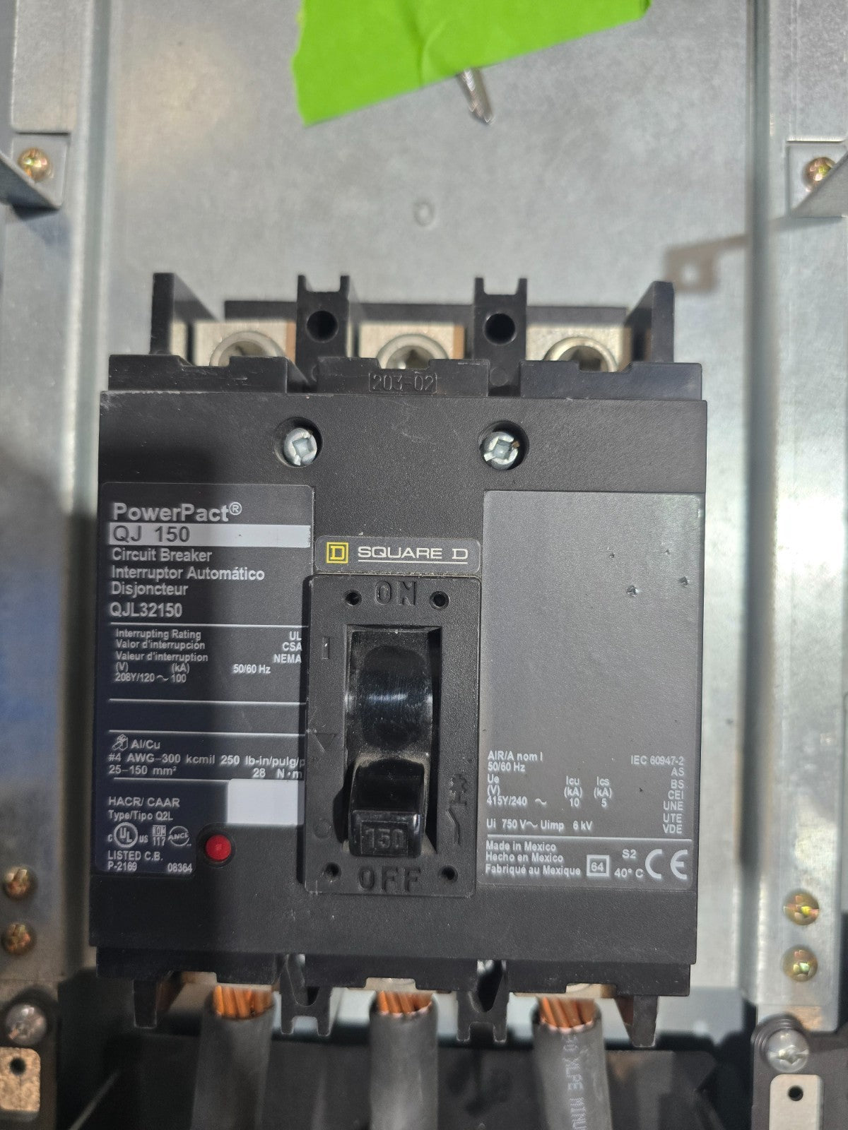 Square D NQ 442L2C Panelboard 225A 240V 3PH 4W 42 Cir MCB Panel Main QJL32150 Used