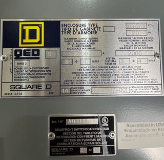 Square D QED Switchboard 2000A 480/277V 3PH 4W MCB RKF36200U44A LSIG GroundFault Used