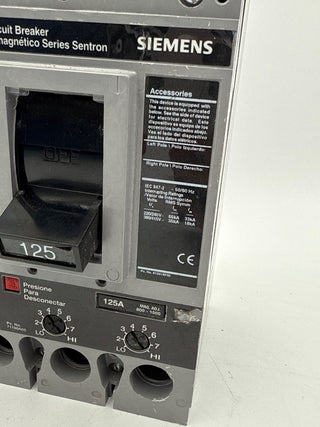 Siemens FXD63B125 Circuit Breaker 125A 3P 600V FXD6-A 125 Amp 3 Pole Used