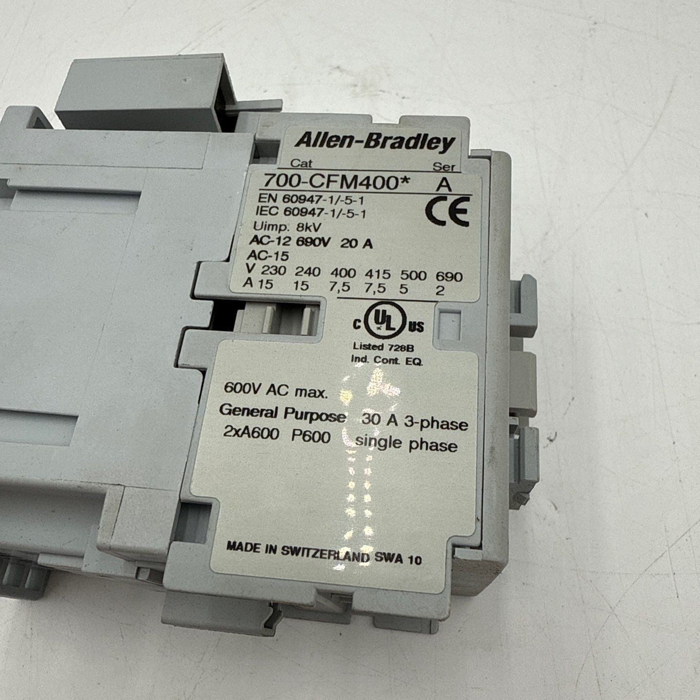 Allen Bradley 700-CFM400D Contactor 30A 3P 600V Coil 110/120V 700-CFM400 Used