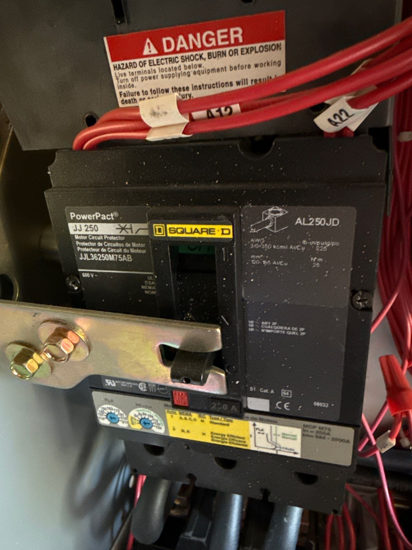 Square D Model 6 32" 250A MCC Combo Bucket Size 4 Reversing Starter Used