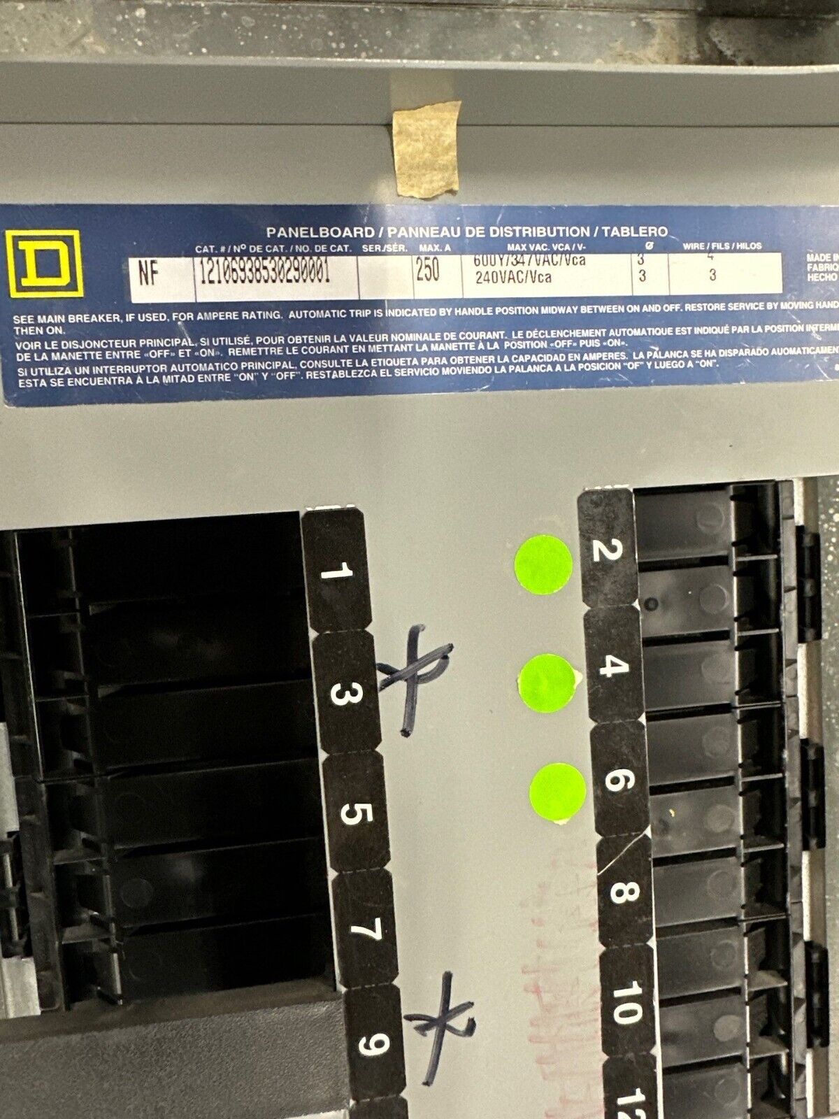 Square D NF Panelboard 250A 600Y/347V 3PH 4W 42 Circuit Indoor Encl MLO Main Lug P353 Used