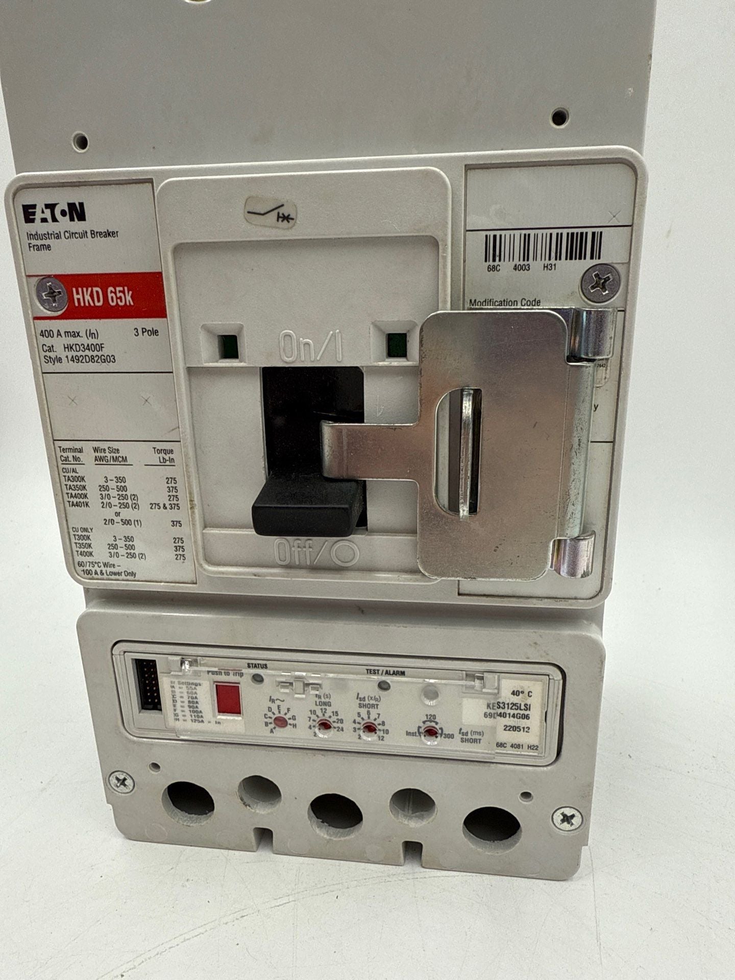 Eaton HKD3125 Circuit Breaker 125A 3P 600V Trip KES3125LSI HKD 65k 125 Amp Used