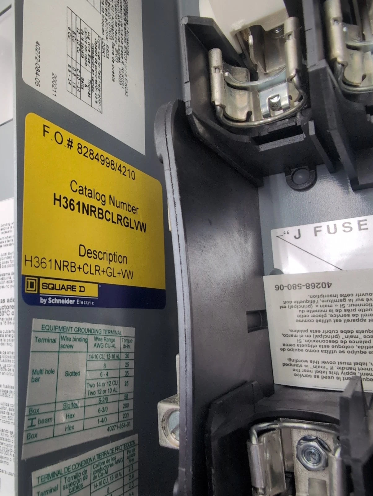 Square D H361NRB Safety Disconnect Switch 30A 3P 600V Type 1 Encl with Window New