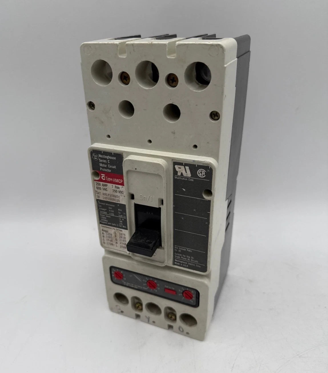 Westinghouse HMCP250W5C Circuit Breaker 250A 3P 600V 3PH HMCP 250 Amp 3 Pole Used