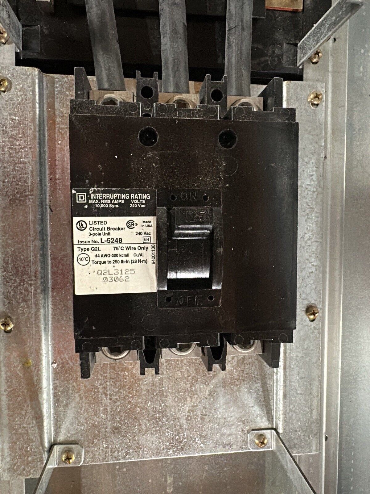 Square D NQOD Panelboard 125A 208Y/120V 3PH 4W 125 Amp 42 Cir Main Q2L3125 MCB P252 Used