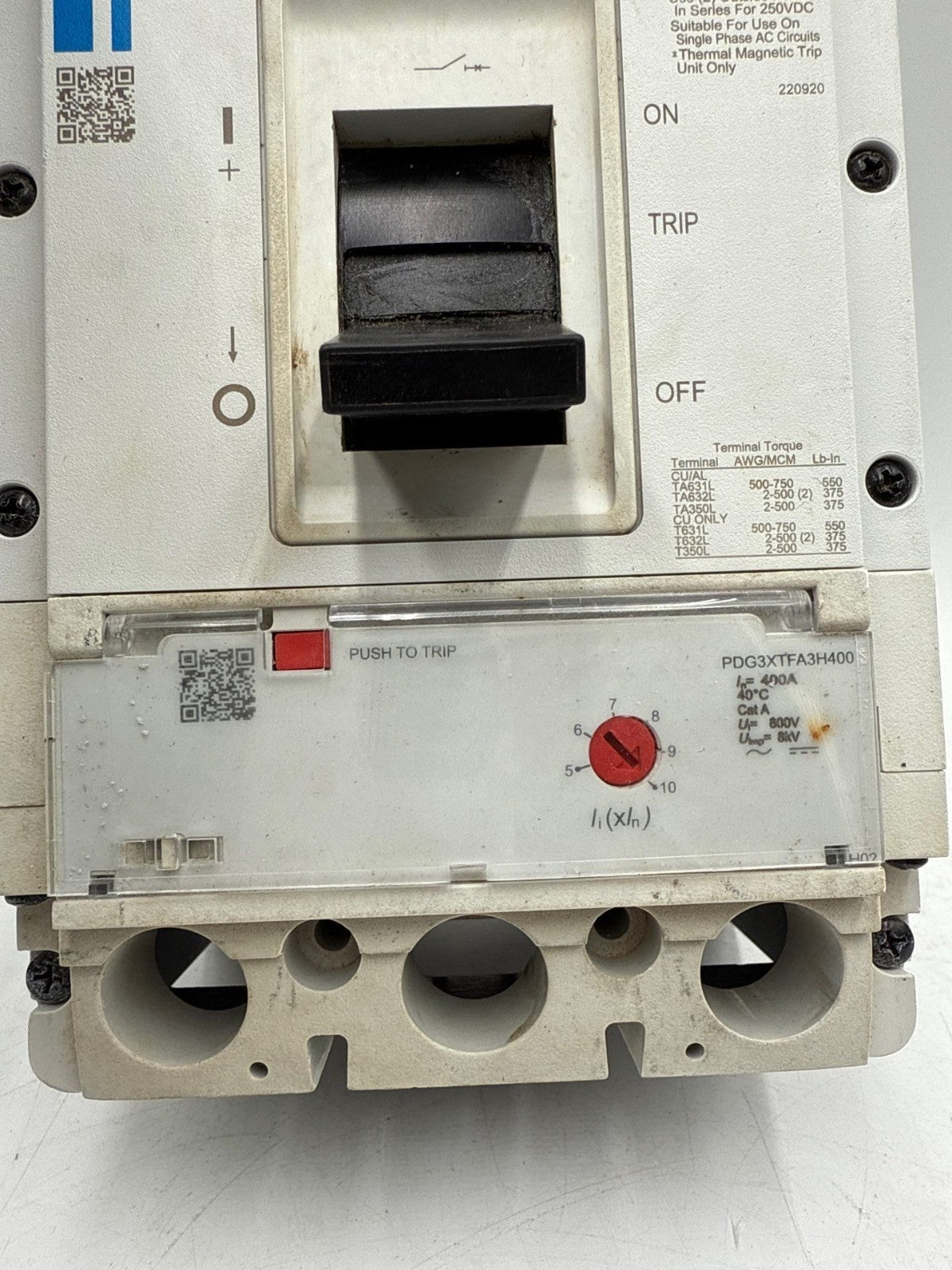 Eaton PDG33M0600FNNN Circuit Breaker 3P 600V w/ 400A Trip PDG3XTFA3H400 400 Amp Used