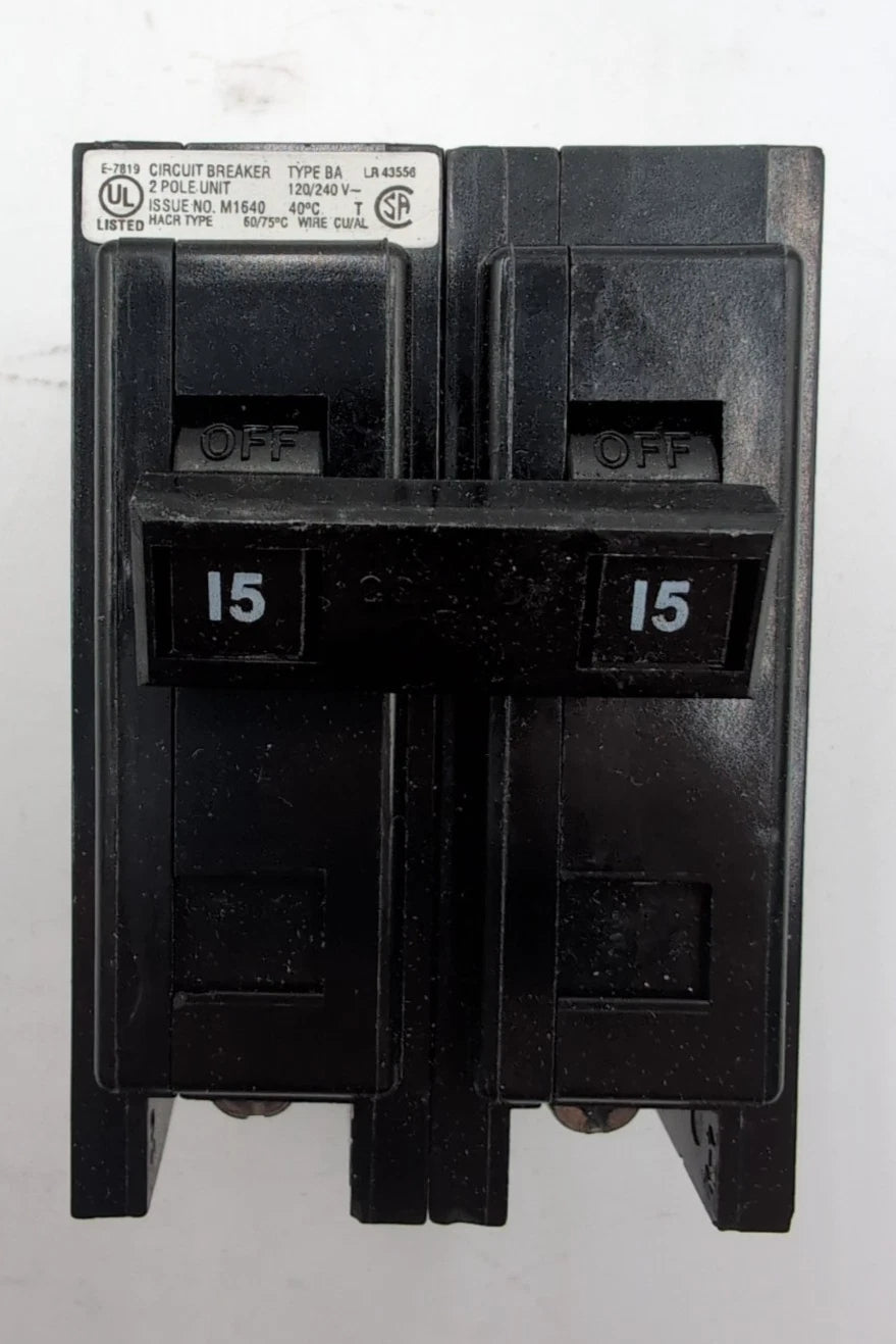 Eaton Cutler Hammer BAB2015H Circuit Breaker 15A 2P 240V 1 PH 15 AMP Bolt On Used