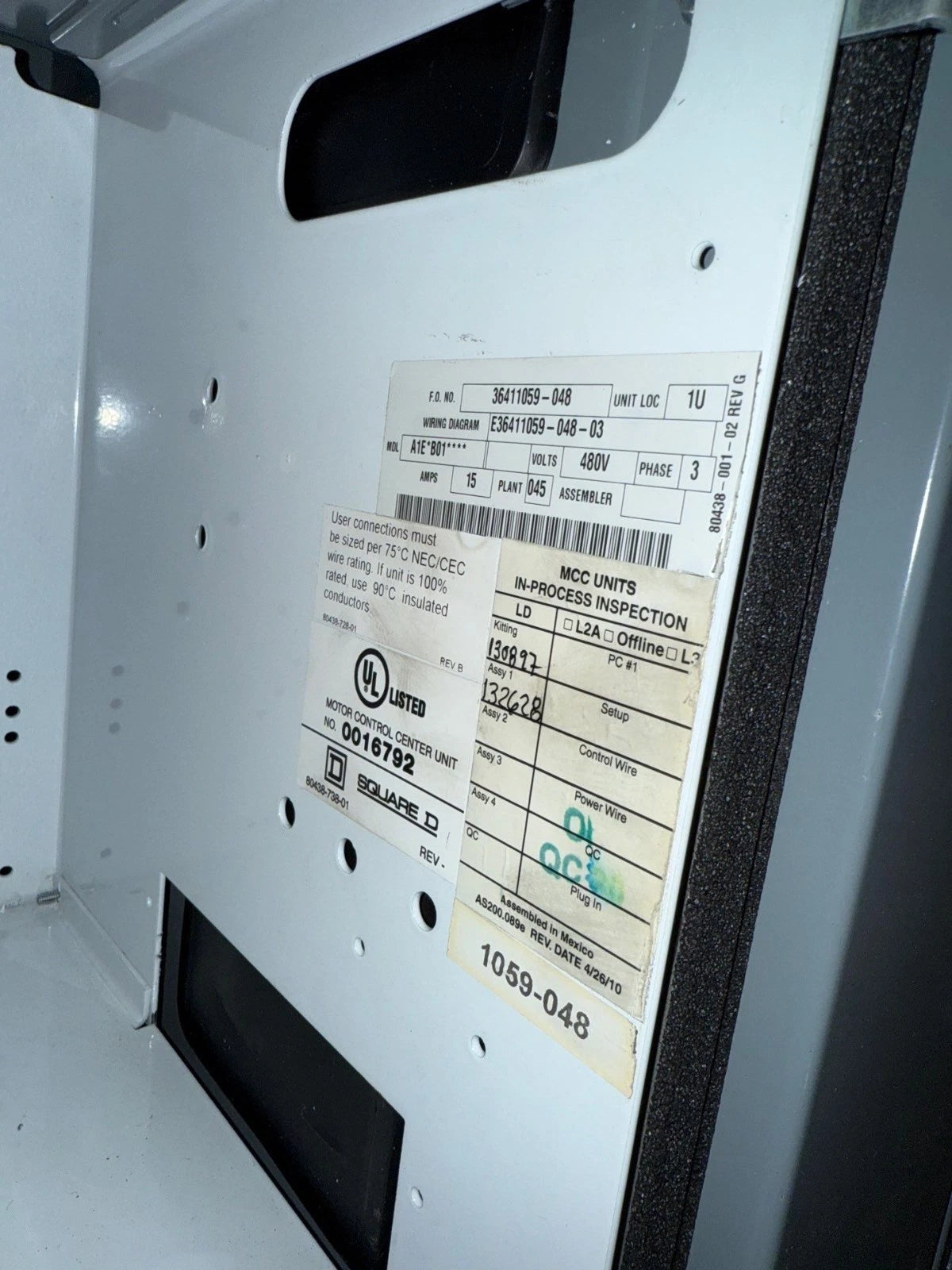 12" Square D Model 6 15A Feeder MCC Bucket HJL36015 Breaker 15 Amp HJL New