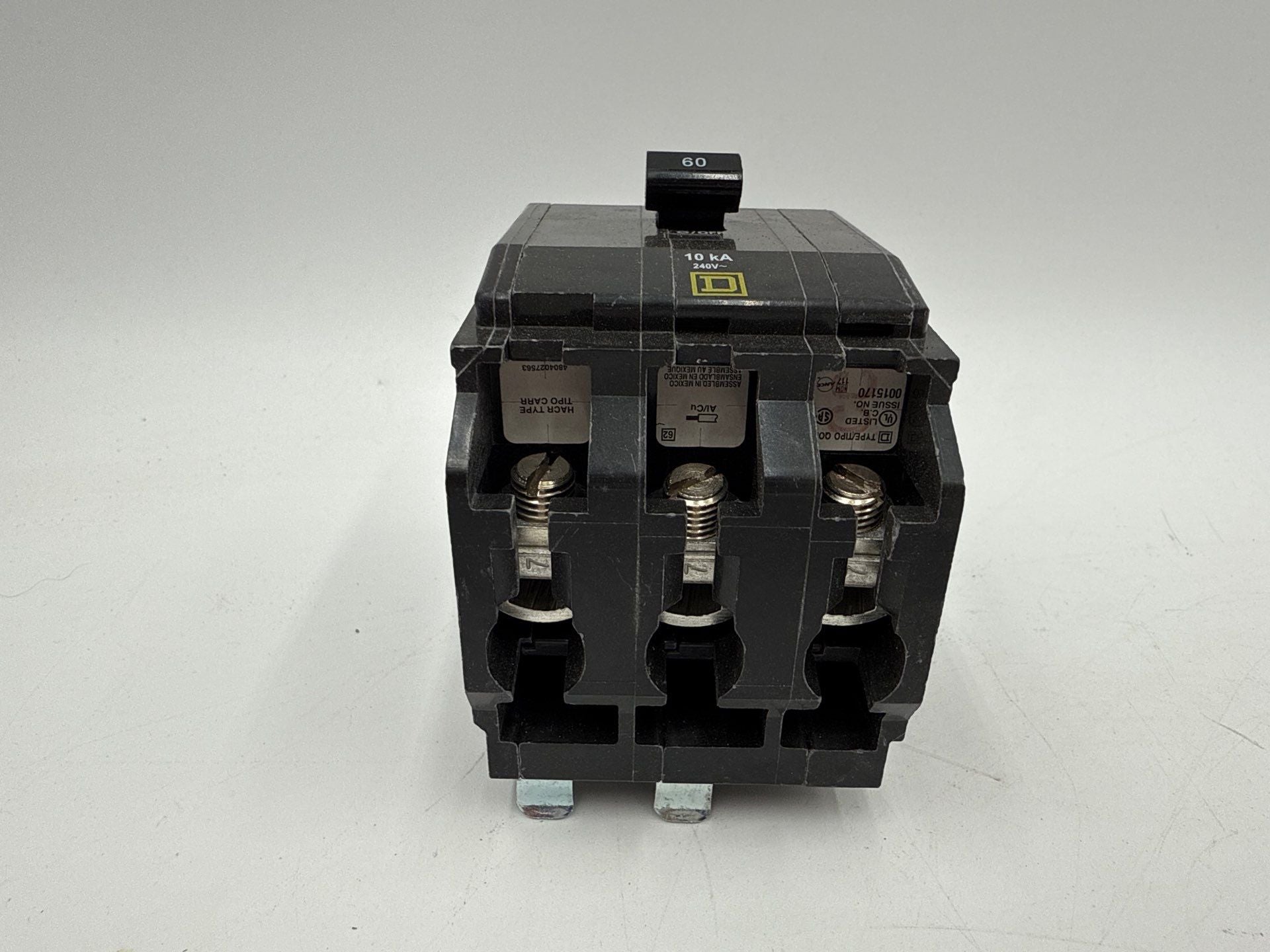 Square D QOB360 Circuit Breaker 60A 3P 240V 3PH QOB 60 Amp 3 Pole Bolt On Used