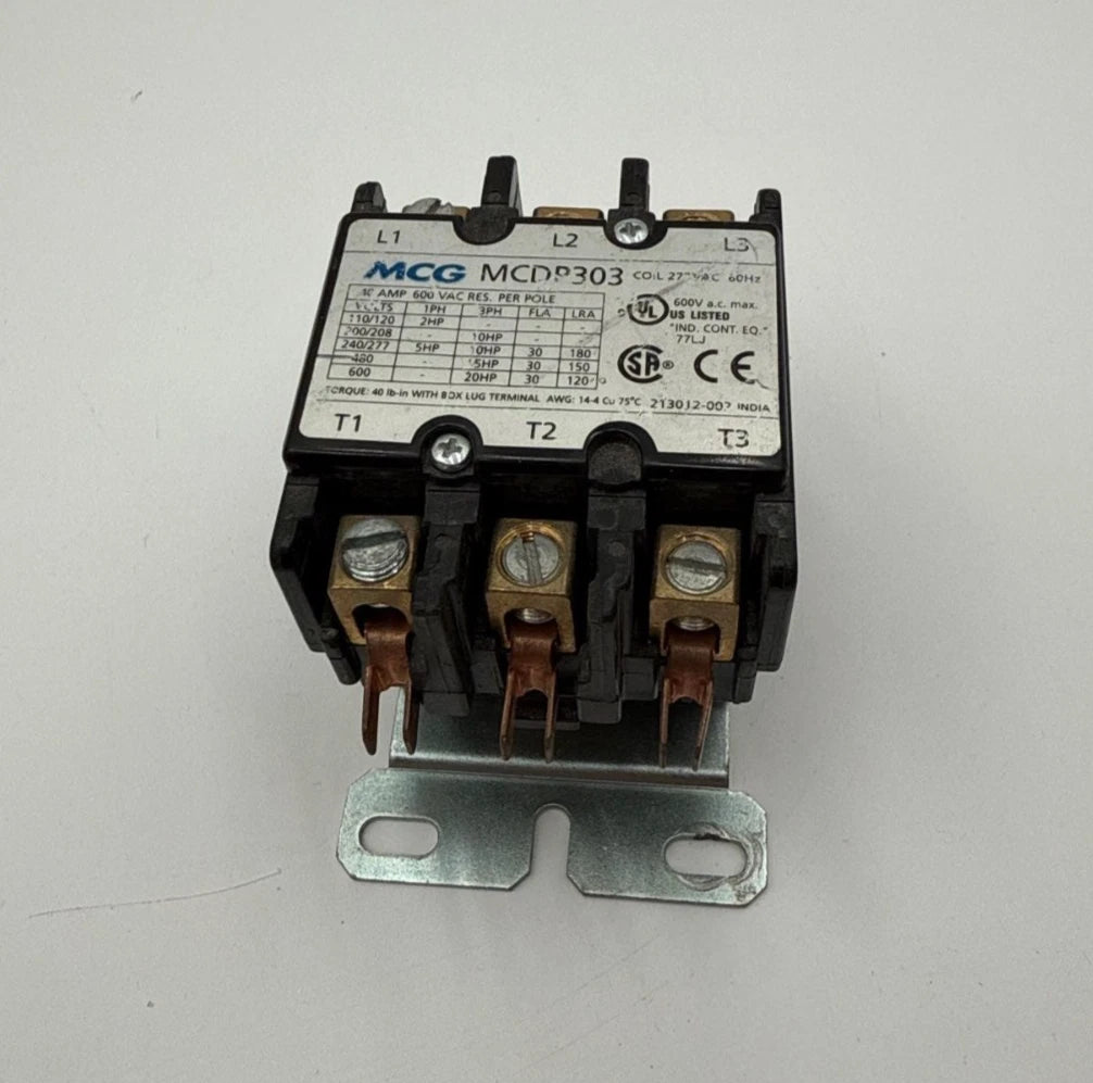 MCG MCDP303 Definite Purpose Contactor 40A 3P 600V 3PH 20HP Coil 277V 40 Amp Used