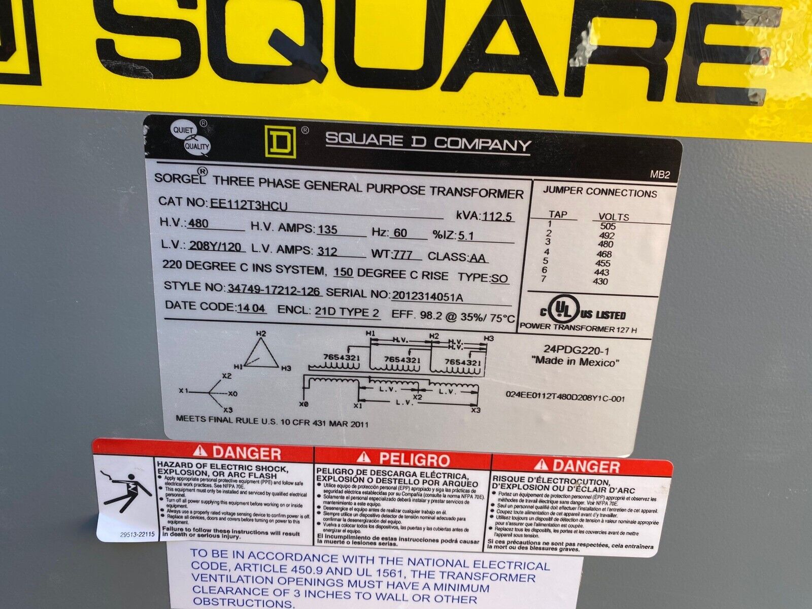 Square D EE112T3HCU Used