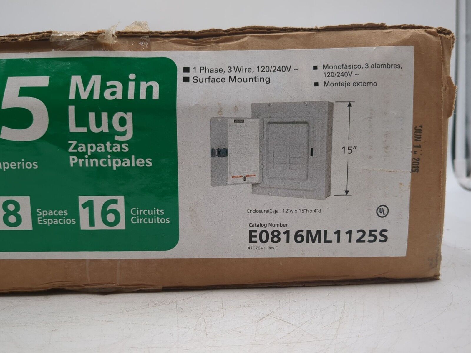 Siemens Indoor Main Lug Surface Mount Load Center 8-Space 16-Circuit 125 Amp New