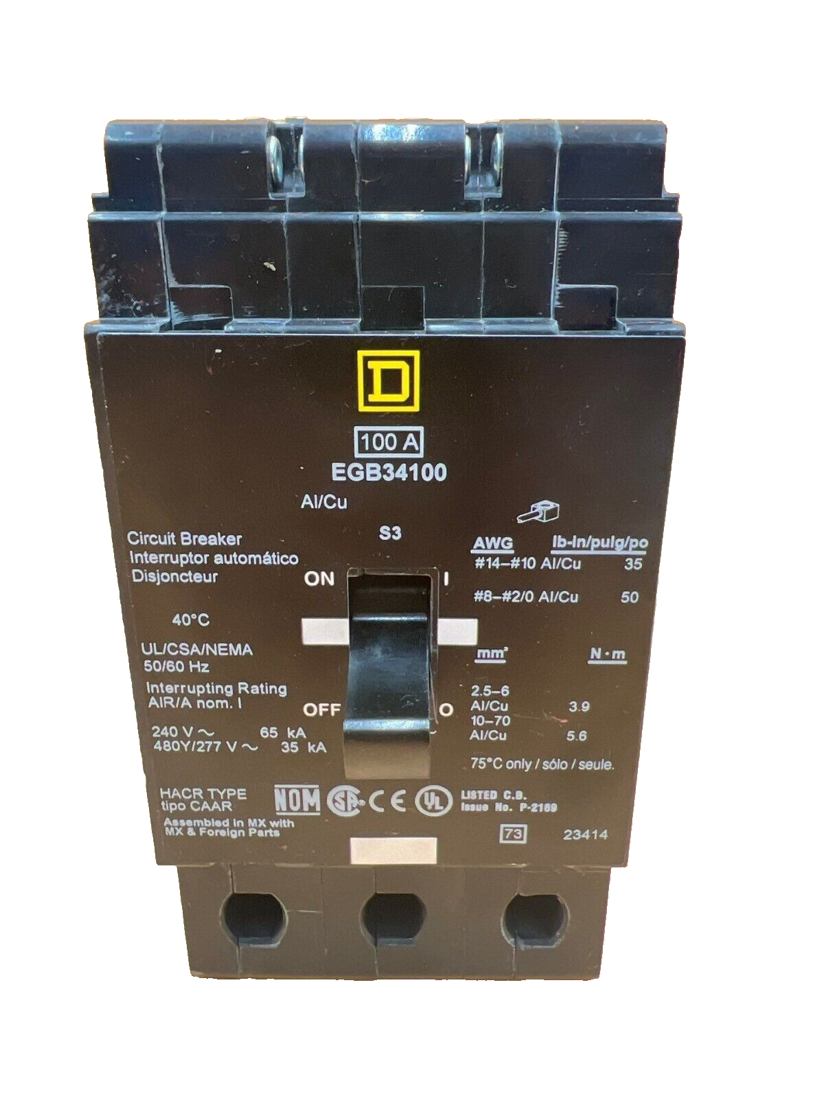 Square D EGB34100 Used