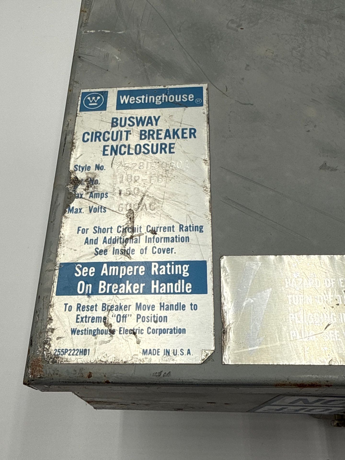 Westinghouse 1BP-FB Busway Circuit Breaker Enclosure 150A 600V Bus Plug Used