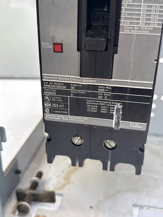 Siemens Model 95+ 12" 30A Feeder MCC Bucket HHED63B030 Breaker 30 Amp Used