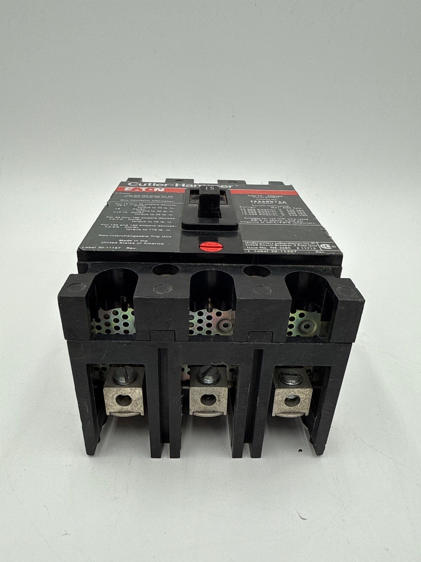 Cutler-Hammer FS360015A Circuit Breaker 15A 3P 600V FS 15 Amp 3 Pole Used