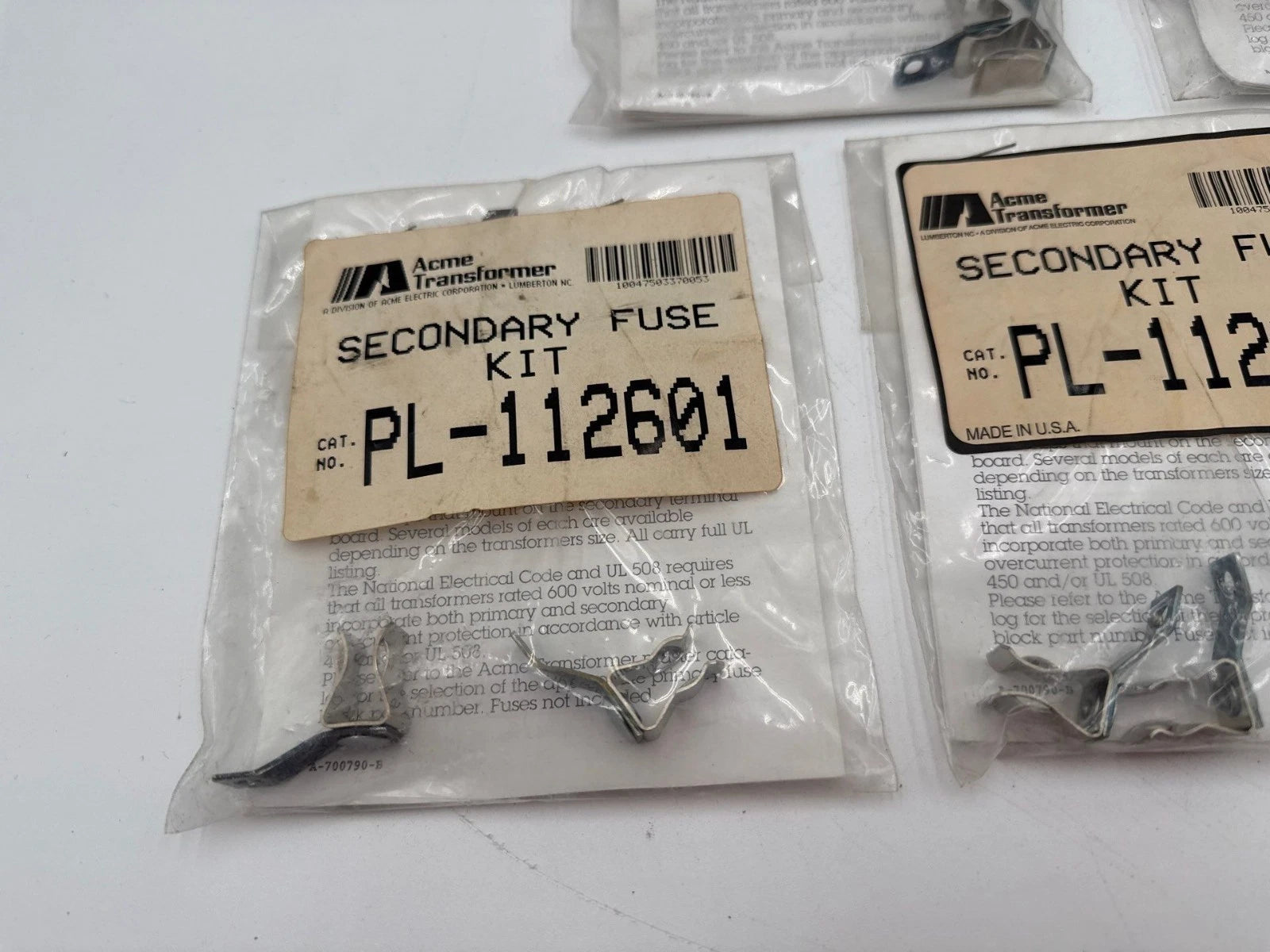 5PC Lot ACME PL-112601 Transformer Secondary Fuse Kit For 13/32" x 1-1/2" New