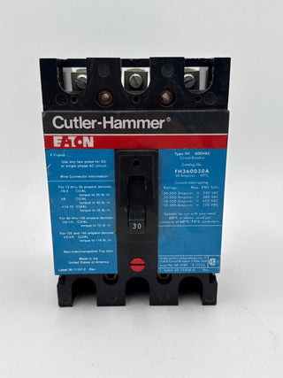 Eaton FH360030A Circuit Breaker 30A 3P 600V FH 30 Amp 3 Pole Used