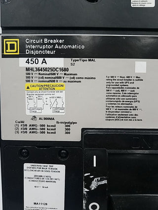 Square D MHL3645025DC1680 Used