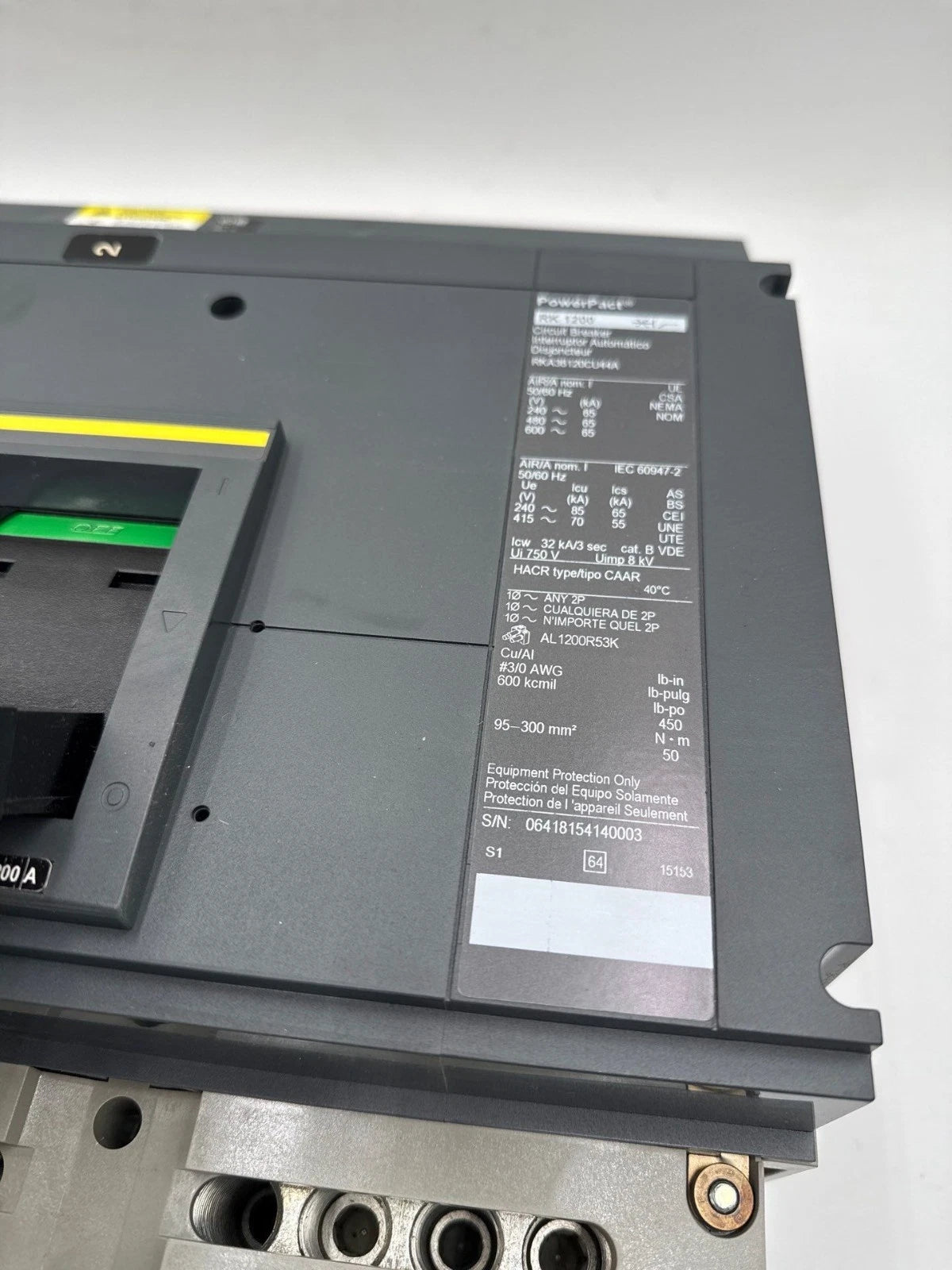 Sq D RKA36120CU44A I-Line Circuit Breaker 1200A 3P 600V Micrologic 6.0 A LSIG New