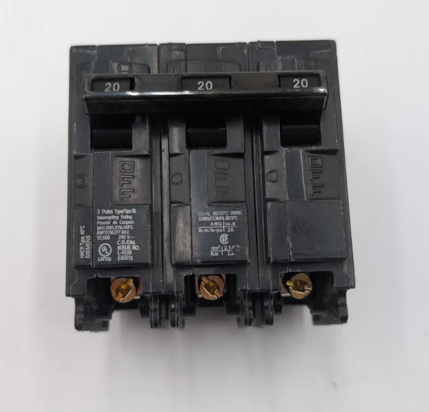 Siemens B320 Circuit Breaker 20A 240V 3P Type BL Bolt On 20 Amp 3 Pole BL320 New New